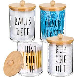 4Pack Qtip Holder ApothecaryJars with Lids,10oz Clear Bathroom Organizer Storage